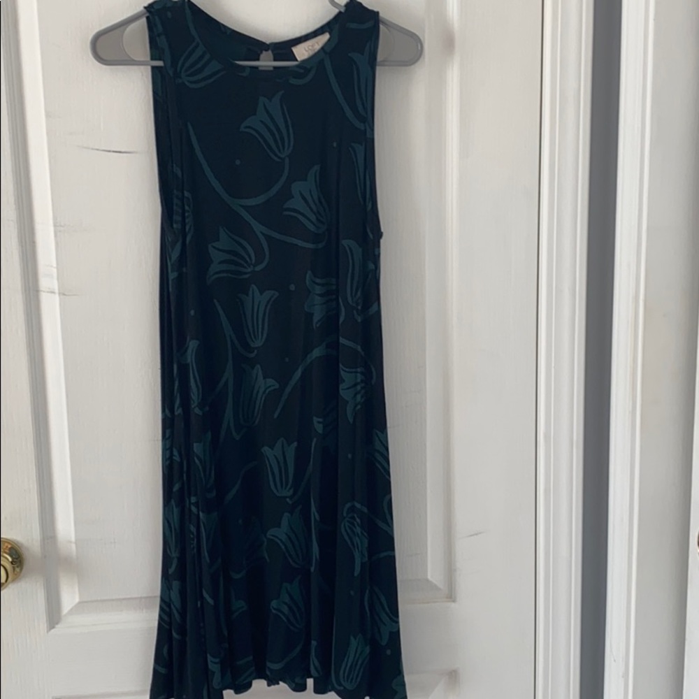 Loft Black and Teal Tulip Swing Dress